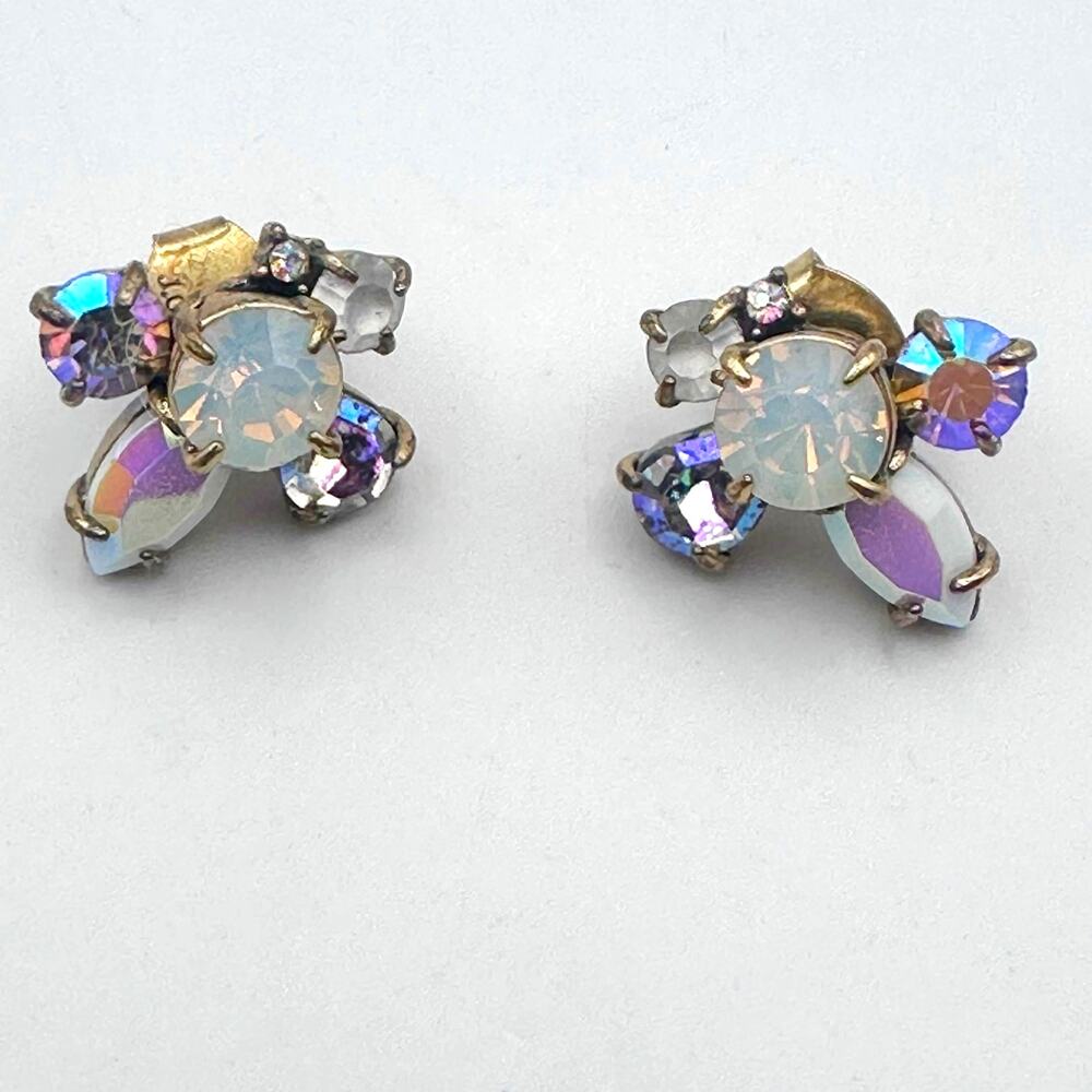 J Crew Aurora Boralis Earring AB Irridesent Stones Cluster Retro Jewelry Vintage
